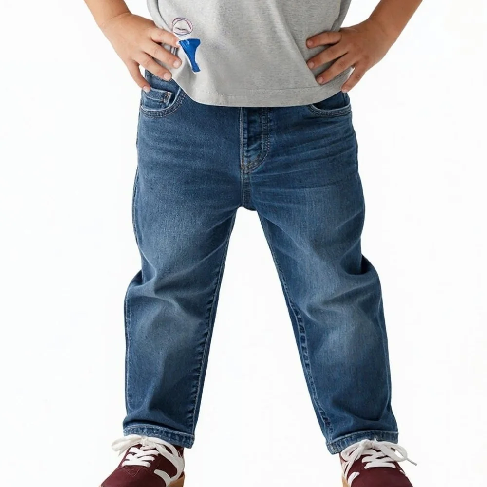 Kids Blue Denim Jeans toddler elastic‎ straight-leg 3T
